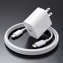 20W Apple 快充套組 [USB-C 快充適配器 + 3.3英尺/100公分長 USB-C 轉 Apple Lightning 充電線 高效數據傳輸線]，相容於 14 13 12 系列 便攜式充電器套組 - 查看 2