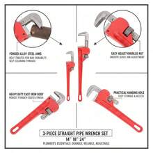 [Free Shipping] 3Pcs 14&18&24-Inch Straight Heavy Duty Pipe Wrench Set Plumber Adjustable Water Alloy Steel Grip Plumber's Wrench Plumbing Tools-XY876509 - 1 - View 3