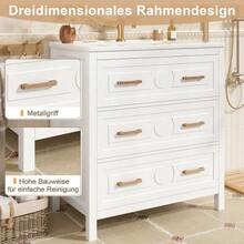 Freestanding Washbasin Measuring 76.5 X 47 X 82 Cm, Fully Lacquered, One-Piece Ceramic Basin, Three Drawers, Silent Extraction System, White Color. - White - View 5