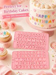 1 peça/2 peças Molde de Silicone para Bolo com Alfabeto e Números, Molde de Cozimento com Letras e Dígitos Rosa, Ferramenta de Decoração de Bolo de Aniversário DIY, Acessórios Criativos para Fazer Sobremesas, Suprimentos de Cozimento com Fácil Liberação para Festa em Casa - Multicolorido - Visão 4