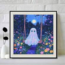 Kit de pintura de diamantes 5D con impresión plana de fantasma lindo, taladro completo de diamantes redondos de acrílico (PMMA) para adultos, DIY para principiantes, decoración de pared del hogar, Halloween, Navidad y múltiples regalos festivos - Ver 2