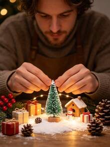6pcs/1pc-Mini Bottle Brush Christmas Tree With Wooden Base, Christmas Decoration, Artificial Plastic Mini Tree Handmade Decor, Winter Snowy Scene Christmas Table Party Decoration (Green) - Green - View 4