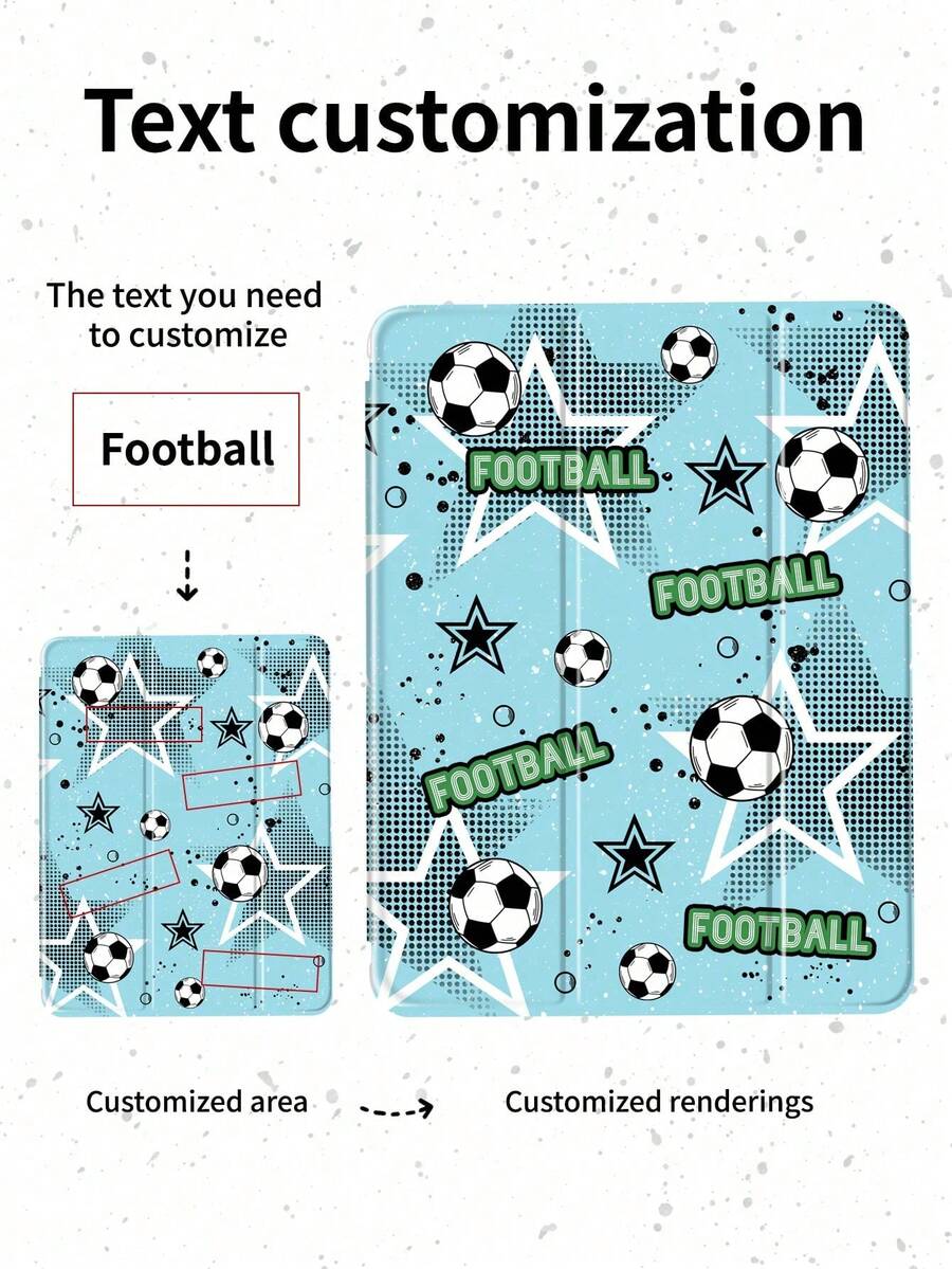 1pc Soccer Star Blue Letter Customized Tablet Case, Custom Text/Personalized, Compatible With IPad Mini 4/5/6/7/Air/Air 2/9.7/10.2/10.5/10.9 (Air 4-Air 8)/Pro 11/10th Gen/A16/Pro 11 2024, Compatible With Galaxy A8, Tri-Fold Stand, Auto Sleep/Wake, Built-In Pencil Slot, Pencil Not Included - Multicolor - View 1