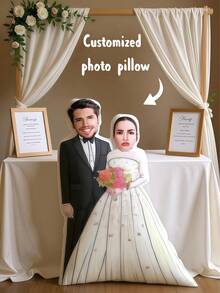 1pc Customized Photo Wedding Couple Art Photo Personalized Design Fun - Double-Sided Printed Photo, Soft And Interesting Fabric, Ideal Gift For Birthday And Holiday, Breathable, Suitable For Her, Him, Him, Boyfriend, Girlfriend, Mom, Dad, Family, Friends, Anniversary, Mother's Day, Birthday, Valentine's Day Gift Pillow Casual Fashion Design, Can Print Personal Or Favorite Actor - Multicolor - View 3