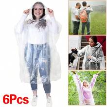 6pcs Disposable Waterproof Raincoat Outdoor Hiking Mountain Travel Emergency Transparent Portable Adult Poncho Rain. - Multicolor - View 2