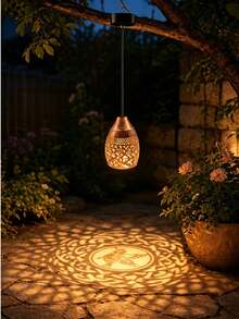1pc Copper-Colored Solar Hanging Lantern, Hummingbird Hollow Metal Pendant Light, Vintage Outdoor Solar Light, Waterproof Garden Decor Light, Suitable For Patio/Yard/Walkway Romantic Atmosphere Lighting - Multicolor - View 2