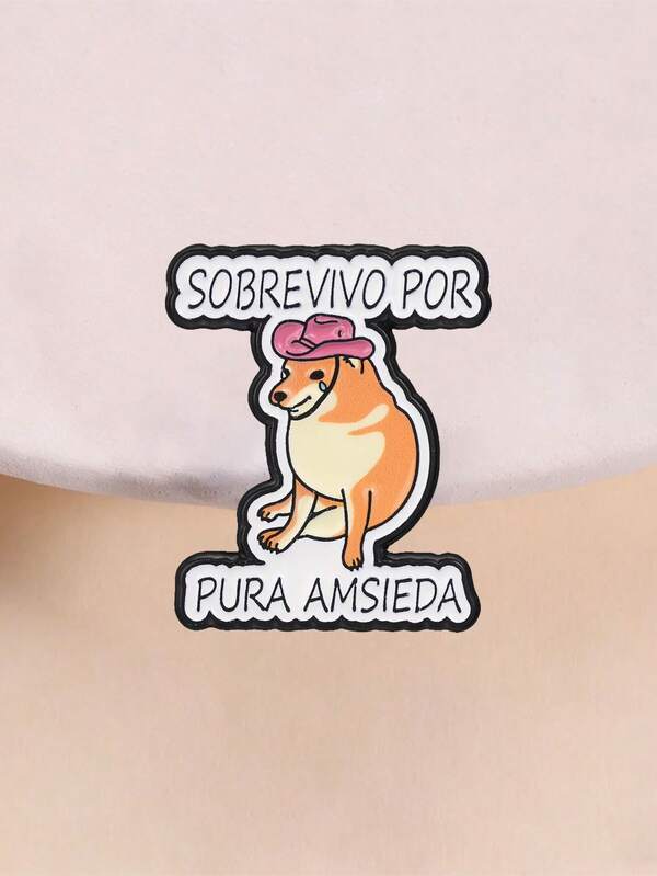 Pink Cowboy Hat Crying Cheems Dog Enamel Pin Sobrevivo Por Pura Ansiedad Spanish Anxiety Meme Lapel Badge