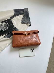 Solid Color PU Leather, Lightweight Large Capacity Flip Magnetic Buckle Small Square Bag, Multifunctional Party And Dinner Bag, Suitable For Women - 棕色 - 查看 3