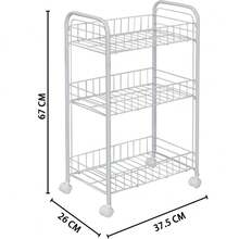 3-vånings förvaringsvagn i mesh med hjul, robust metallvagn, B26*D37,5*H67 cm, rullbar organizer för kök, badrum och tvättstuga, vit - Visa 3