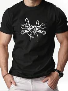 Men's Short Sleeve Round Neck Casual Summer T-Shirt With Key Graphic - 黑色 - 查看 7