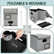 GUDOO File Storage Box With Lid, Foldable Linen File Box, Large Capacity File Folder Storage Box, Portable Hanging File Box - A - View 5