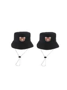 1pc/2pcs Kids Bear Pattern Bucket Hat, Solid Color Sun Protection Hat, Suitable For Outdoor Sunshade And Daily Casual Wear - Multicolor 2 - View 12
