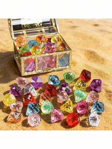 Summer Treasure Box Decoration Set, Gold Mini Treasure Box With Shiny Artificial Crystal Gemstones, Cute Decorative Props, Suitable For Beach And Pool Theme Parties, Multi-Functional Theme Party Favors, Unisex Creative Holiday Gift Accessories - One Size - View 4
