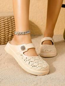 Zapatillas tipo Mary Jane de estilo vintage francés, unicolor, suela gruesa, punta cerrada, para mujer, uso exterior de verano 2026, nuevas sandalias antideslizantes para exterior - Albaricoque - Ver 7