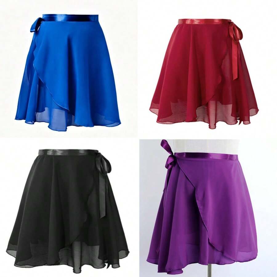 1pc Women's Ballet Practice Skirt, Flowing Chiffon Wrap Skirt, Dance Wear, Casual Outfit, Bohemian Vintage Style, Girls & Women's Ballet Wrap Skirt - Multicolor - View 1