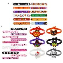 12Pcs/24Pcs Halloween Slap Bracelets & Wristbands Pumpkin Ghost Bat Skull Silicone Bracelets Halloween Party Favor - Multicolor - View 9