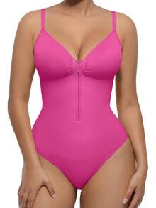 FeelinGirl Shapewear Bodysuit Tummy Control For Women Zip-Up Shapewear Thong Waist V Neck Body Shaper Going Out - Black - View 8