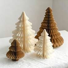 1pc Honeycomb Paper Christmas Tree Tabletop Ornament, Foldable 3D Xmas Tree Desktop Centerpiece, Holiday Party Home Table Decor - Multicolor - View 2