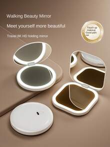 HYUNDAI Rechargeable Portable LED Makeup Mirror, 3-Color Dimmable Fill Light, Foldable Compact Mirror With Light - White - View 5