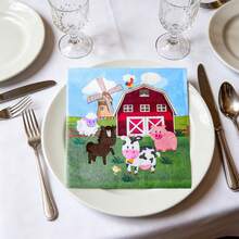 20/40入農場動物一次性紙餐巾，牛豬馬羊穀倉印花雞尾酒餐巾紙，適合農場穀倉主題生日派對桌面裝飾 - 乳牛牧場 - 查看 6