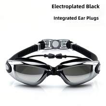 1pc Electroplated Black High Definition Anti-Fog Swim Goggles, Built-In Earplugs Waterproof Swimming Goggles For Adults - Multicolor - View 1