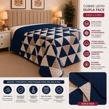Cobre Leito Queen Dupla Face 2,60x2,40 Matelado Ultrassônico Estampas Exclusivas Decoração - Azul Royal - Visão 3