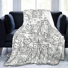 1 st rolig katt-färgläggningsfilt i flanell, handritad doodle-pläd för vuxna för stresslindring, DIY-färgläggningsfilt för hem, kontor och fritid, mjuk hudvänlig återanvändbar kreativ dekorativ filt, lämplig för färgläggningsentusiaster, kreativ interaktiv present - Multifärgad - Visa 10