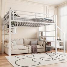 High Bed Frame 140x200cm With Shelves And Storage Space - 白色 - 查看 2