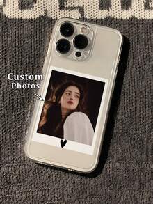 1pc Customized Personalized Photo & Small Heart Pattern Ultra-Thin Transparent TPU Phone Case, Compatible With 17 Pro Max/16 Pro/15 Pro/14 Plus/13 Pro/12 Pro Max/11/Xs Max/8/7/6 Plus, Custom Image Cover Design, Protective Shell For Men Women Friends Family - Clear - View 3