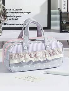 1件入學季荷葉邊學生文具筆袋，大容量布製多層多口袋筆袋：適合學生、青少年與成人－理想的學校與辦公室收納禮品，入學季、學校用品、筆袋、背包、文具，可收納計算機、筆記本與筆－適合學校、辦公室與旅行－適合學生、專業人士、男士與女士，學校文具收納盒，多功能收納盒，安全拉鍊封口，筆袋 - 多色 - 查看 13