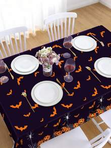 1 Pack Halloween Disposable Plastic Tablecloth, Pumpkin & Ghost Patterns, Cute Yet Spooky Haunted House Style, Indoor & Outdoor Birthday Party Supplies, Halloween Table Decorations - Halloween Party Tablecloth - View 1