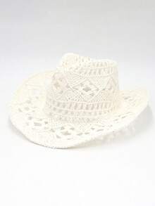 1pc Vintage Hollow Wide Brim Straw Hat, Suitable For Spring And Summer Outdoor Travel, Vacation And Beach Wear; Unisex, Handwoven, Breathable And Sun-Protective, Combining Western Cowboy Style And Panama Hat Features. - A - View 2