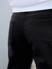 Jeans de corte slim con cremallera y unicolor para hombre - Negro - Ver 6