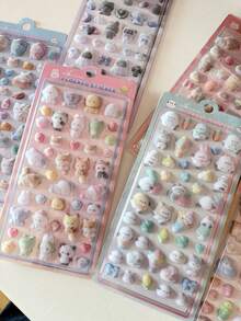 Kawaii 3D Relief Fluffy Animal Flocked Stickers For Scrapbooking Cute Phone Case Decoration Sticker School Stationery Supplies - Color - View 6