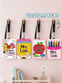 1pc Custom Teacher Name Luggage Tag,ID Card Holder,Pencil Apple Bow Crayon Staff Tag,Work&Travel Bag Tag,Teacher Appreciation Gift,Back To School - Multicolor - View 1