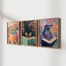 Impressões em Tela Sem Moldura 1/3 Peças de Animais Intelectuais, Pombos Fofos com Óculos, Gatos, Guepardos, Decoração de Parede Floral Vibrante para Quarto, Berçário, Estudo, Biblioteca, Fazenda - A - Visão 3