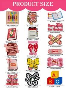 4/16pcs Book Lover Embroidered Iron-On Patch Set, Sweet Literary Girl Reading Slogan Applique, Bow Cherry Letter Block Flower Book Decorative Patch, Literary Atmosphere DIY Accessories, Suitable For Backpack Jacket Jeans Hat Clothing Repair, Back To School Season Gift DIY Hat Jacket Backpack Patch - Multicolor - View 3