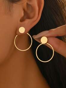1 Pasang Anting Tusuk Depan dan Belakang Gaya Logam Timur Tengah untuk Wanita Musim Semi/Panas, Desain Geometris Minimalis dengan Bingkai Persegi Panjang Tipis, Cocok untuk Pemakaian Sehari-hari, Gaya Pesta, Liburan, Hadiah untuk Pacar dan Sahabat - Yellow Gold - View 2