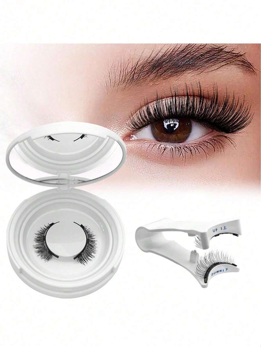 2 Pairs Natural Magnetic False Eyelashes, 2 Pairs Reusable Magnetic False Eyelashes With Applicator, No Glue Needed, Easy To Wear And Remove - 彩色 - 查看 1