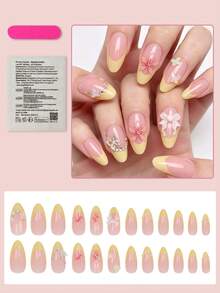 24pcs Medium Almond Pointed Press On Nails 3d Nails,French Manicure Nail Stickers,French Tip Nails, High Gloss Full Coverage, Suitable For Women And Girls Daily Wear, Create Elegant Nail Art Nails Nail Supplies - Multicolor - View 2