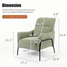 Green Textured Fabric Accent Chair, Black Metal Frame Padded Single Lounge Armchair - Green + Fabric - View 11