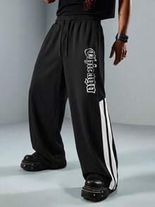 SU ER Men's Elastic Waist Drawstring Casual Pants, Summer Loose Drape Lazy Wide Leg Long Trousers - Black - View 2
