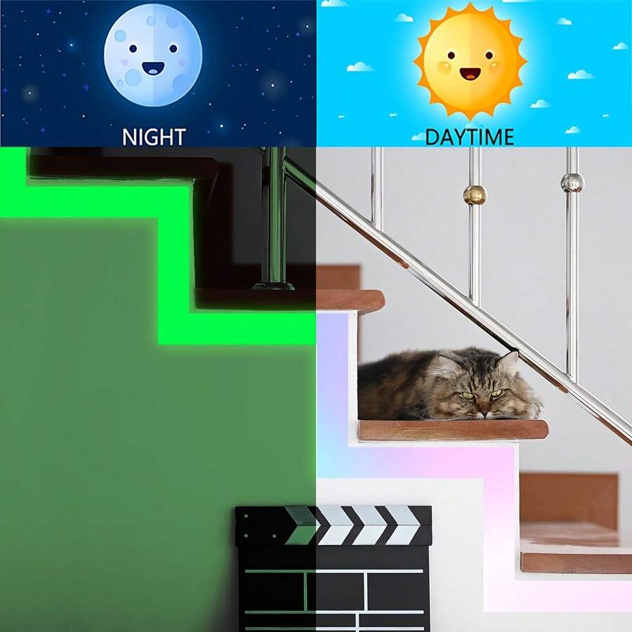 1pc Roll (4*100cm) Glow-In-The-Dark Strip Sticker, Luminous Wall Decor For Home, Stairs, Door Frame, Window Frame, Indicator Floor Sticker, Wall Decal, Self-Adhesive Glow-In-The-Dark Stair Waistline Wall Sticker, Fluorescent Light-Absorbing Kickplate Sticker, Home Stair Decor Glowing Sticker, Light-Absorbing Glow-In-The-Dark Stair Decor Sticker, Waterproof Self-Adhesive Stair Kickplate Sticker, Hallway Entrance Warning Glowing Wall Sticker - One Size Fits All - View 1