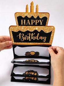 Black And Rose Gold Happy Birthday Foldable Money Card With Envelope, Cake Pattern Cash Holder, Surprise Money Gift Decoration, Anniversary Celebration, Small Birthday Gift And Party Favor, A Fun Way To Give Cash - Multicolor - View 4