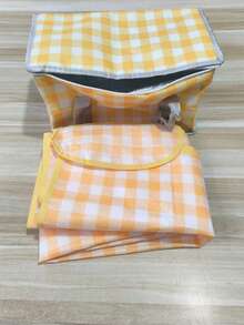 Yellow Plaid Picnic Set - Insulated Cooler Bag With Matching Blanket, Foldable Waterproof Camping Tote Bag, Suitable For Outdoor Travel - A - View 6