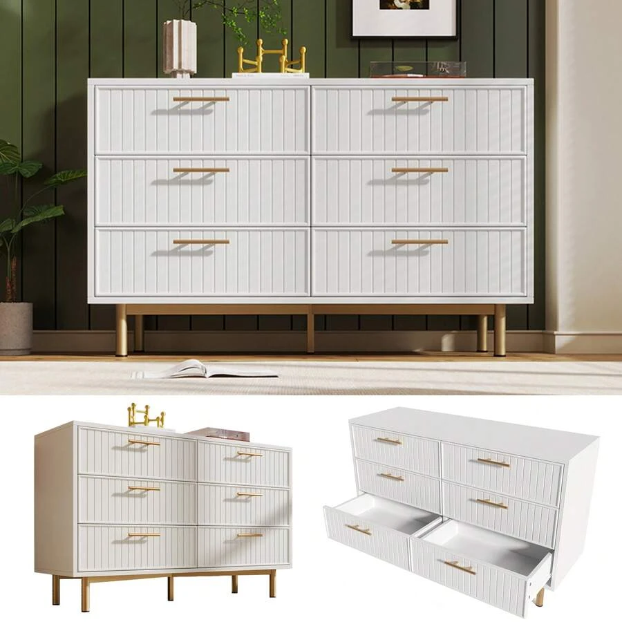 White Sideboard With 6 Drawers - Modern Wall Unit For Bedroom & Living Room In Wood For Dining - 白色 - 查看 1
