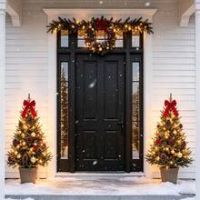 2 Pack 3/4/5/6FT Artificial Cedar Trees In Black Pots, UV Resistant Xmas Faux Pine Shrubs, Realistic Fake Plants For Indoor & Outdoor, Front Door, Front Porch, Patio, Home, Office Decor, Spring, Christmas & New Year 2026 - 綠色 - 查看 9