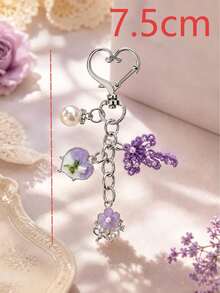 1 pièce/Multi-pièces Porte-clés femme avec pendentif cœur en fausse perle, nœud et petites fleurs peintes incrustées, breloque pour sac à dos et sac - Multicolore - Voir 8