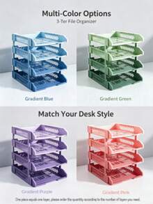 Foldable Plastic File Rack, 3-Tier And 4-Tier Gradient Color Foldable File Tray, Stackable Letter Tray File Organizer Storage Rack, Transparent Desktop File Organizer, Suitable For School Office Home, File Storage Basket Office Desktop Accessories - Gradient File Disk - View 10