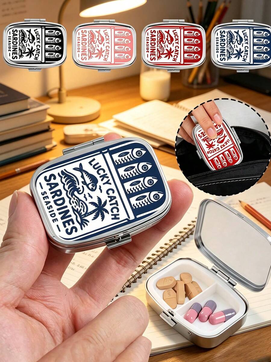 علبة حبوب السردين العتيقة المرحة، تصميم سمكة لطيف، علبة حبوب مربعة، حجرة تخزين الأدوية المحمولة، علبة تخزين معدنية صغيرة، علبة مجوهرات وحبوب محمولة، علبة حبوب للسفر، حجرة بسعة كبيرة، منظم الأدوية الأسبوعي، مناسب للأدوية والفيتامينات اليومية، ضروري للأطباء والممرضات، احتياجات الطوارئ، السفر، إنقاذ الطوارئ أثناء التنزه، خيار هدية فريد - متعدد الألوان - مشاهدة 1